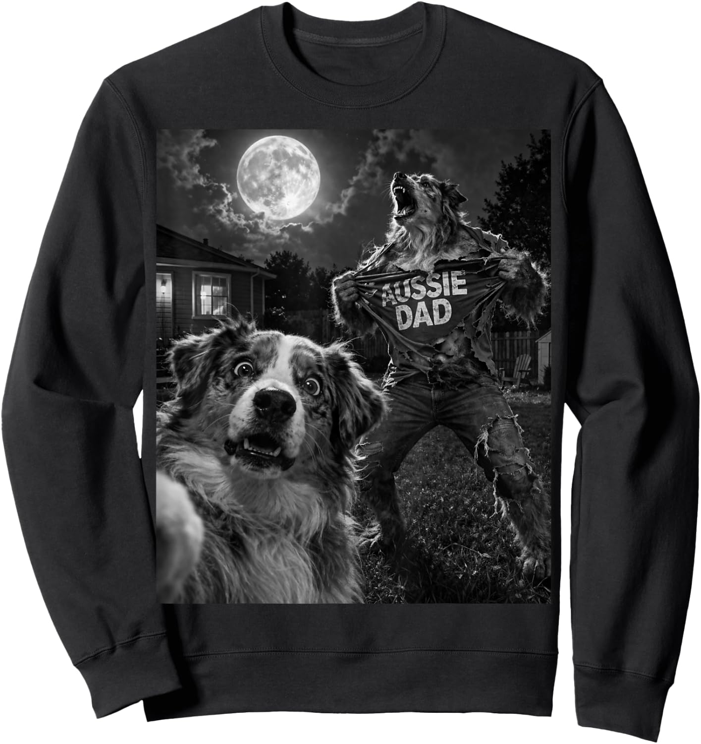 Australian Shepherd Aussie Dad Funny Vintage Graphic Selfie Sweatshirt - Sweatshirt | Black
