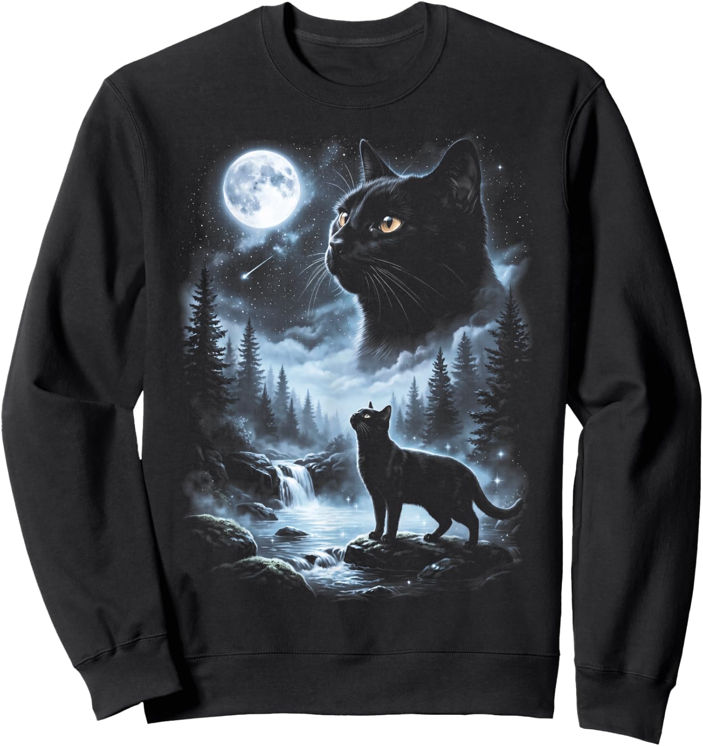 Black Cat Howling at Moon 90's Retro Sweatshirt - Sweatshirt | Black