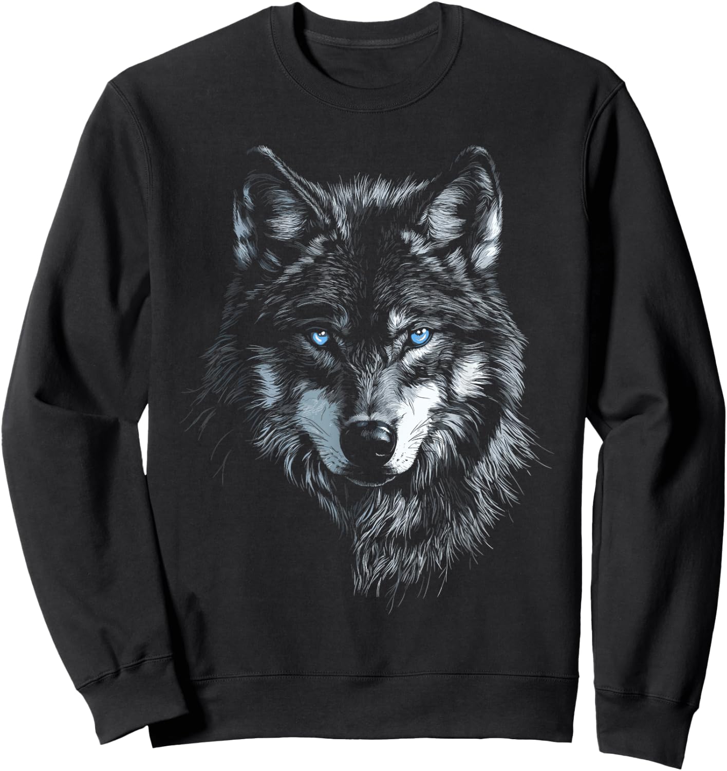 Mystical Wolf with Blue Eyes Animal Art Wolf Motif Wolves , black, S Sweatshirt - Sweatshirt | Black