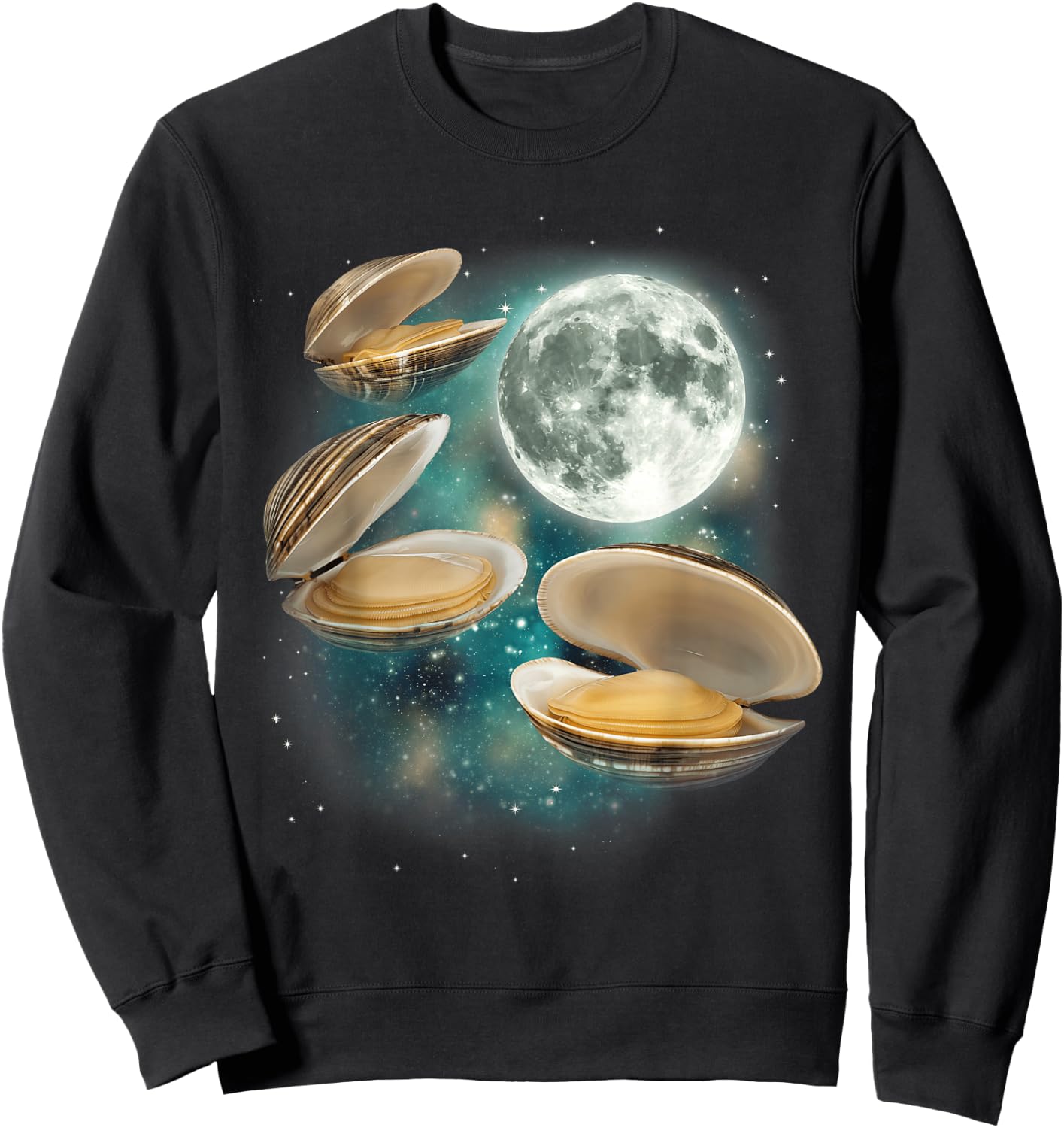 Three Clam Moon | 3 Clams Weird Cursed Oceanic Sealife Ugly Sweatshirt - Sweatshirt | Black