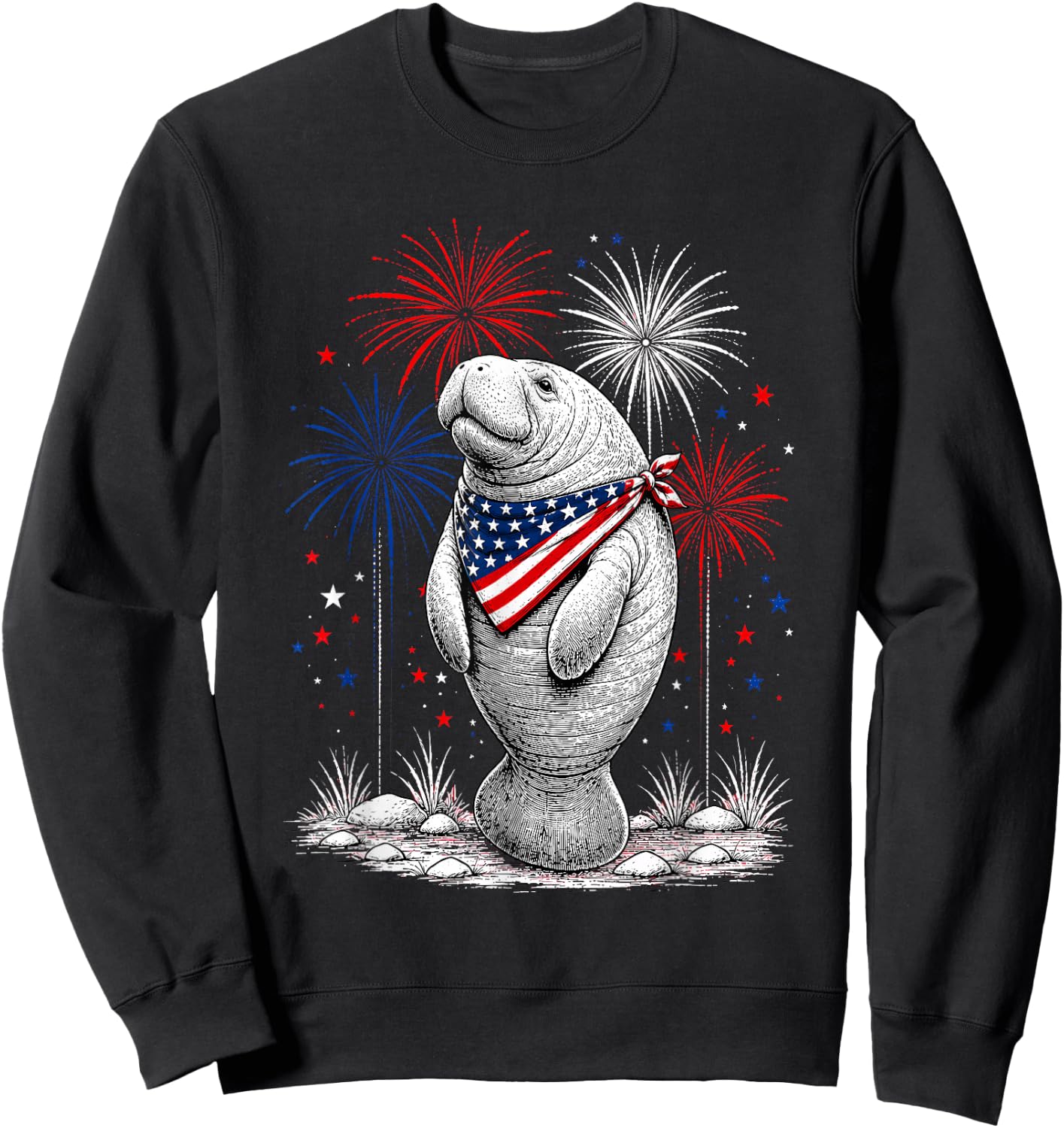 Manatee America's 250th Patriotic Fireworks Animal Lovers Sweatshirt - Sweatshirt | Black
