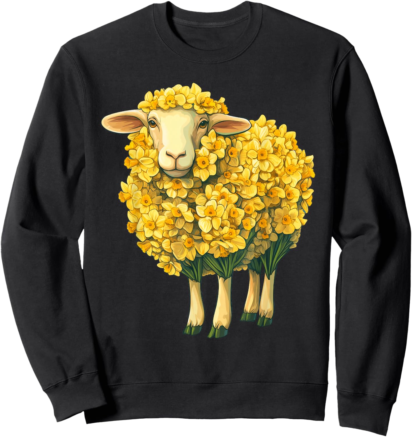 Daffodil Sheep Flower Gardening Floral Sweatshirt - Sweatshirt | Black