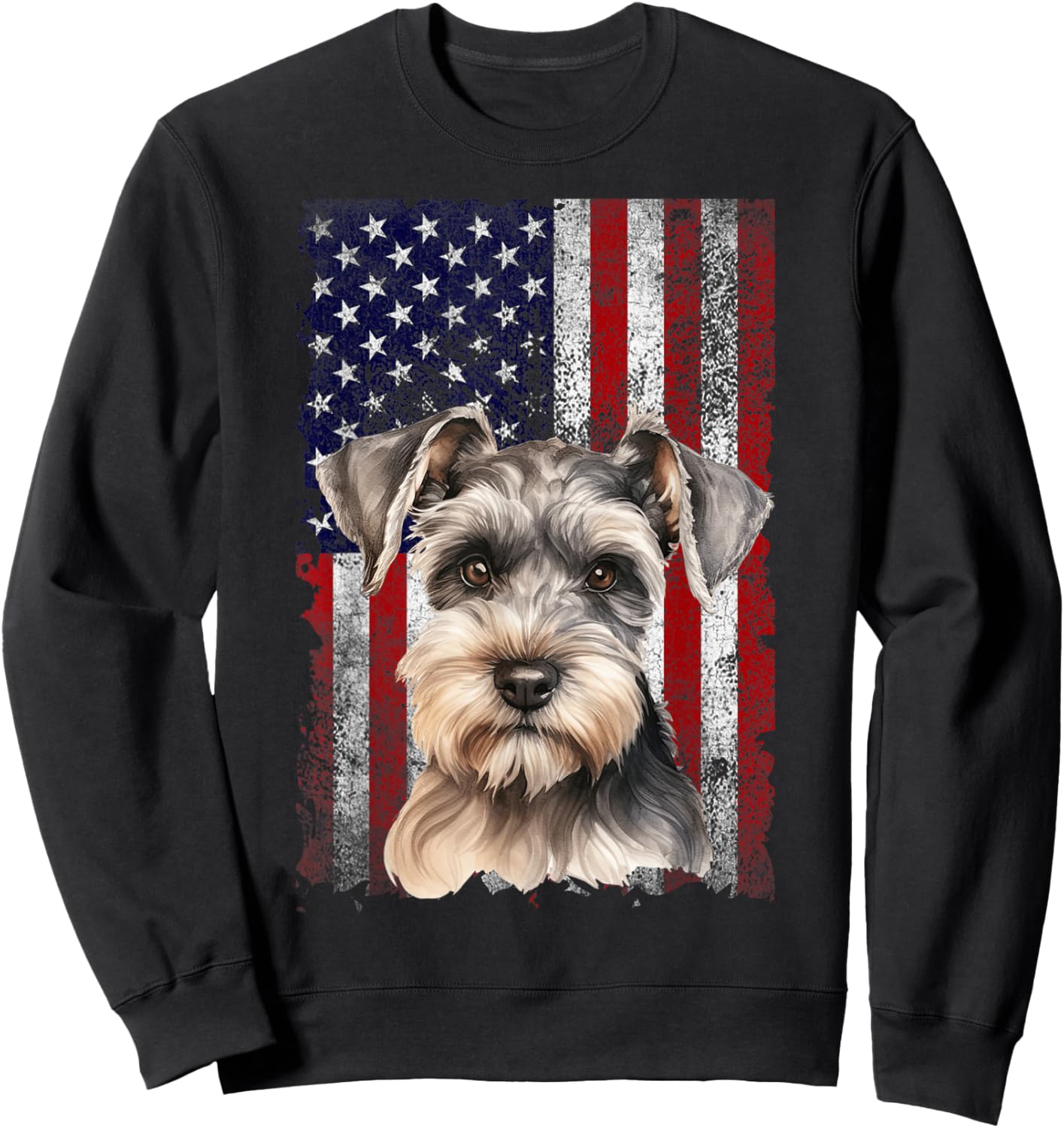Miniature Schnauzer Dog 4th of July American Flag Patriotic Sweatshirt - Sweatshirt | Black