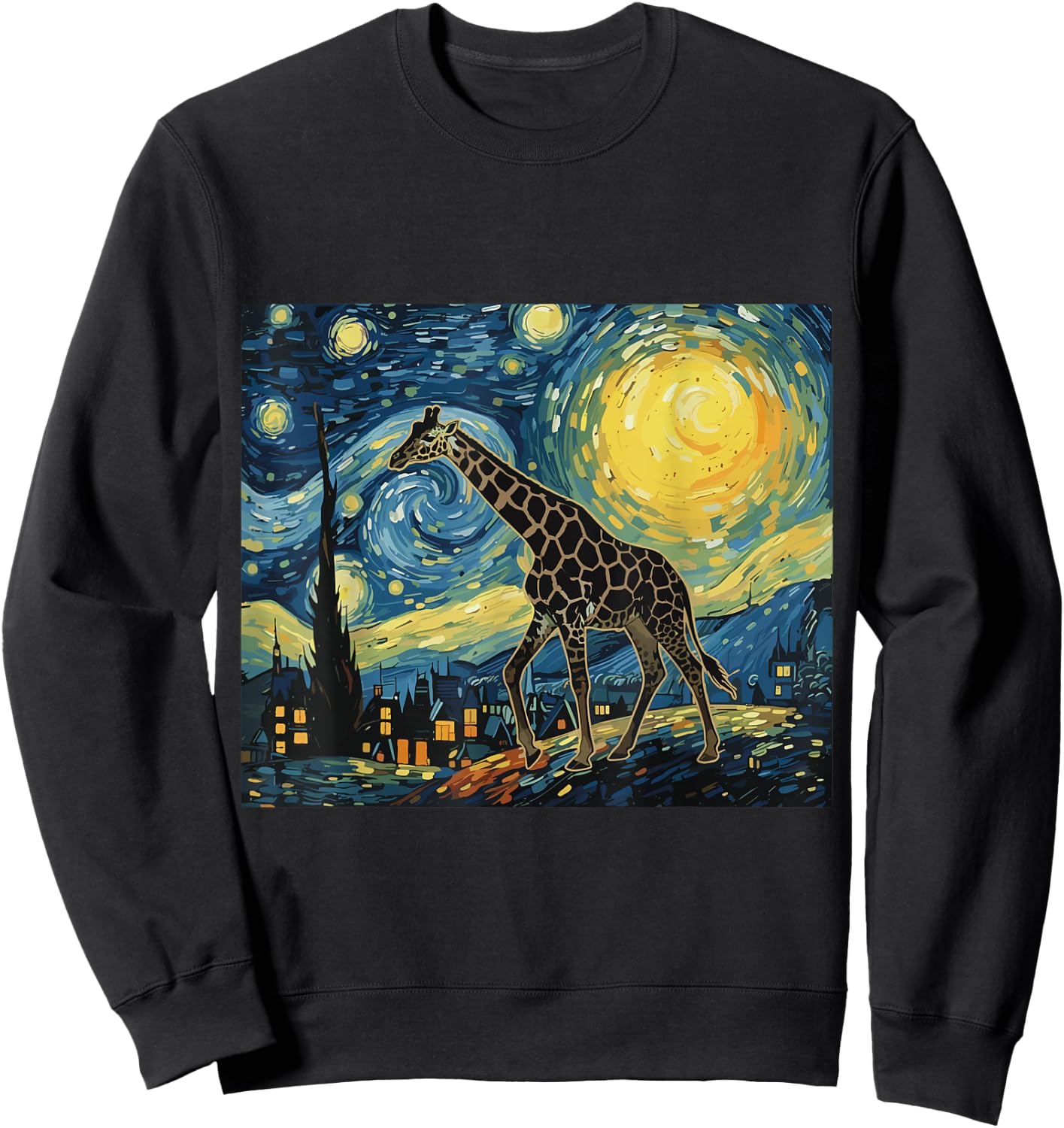 Giraffe Starry Night Van Gogh Art Lover Men Women Sweatshirt - Sweatshirt | Black