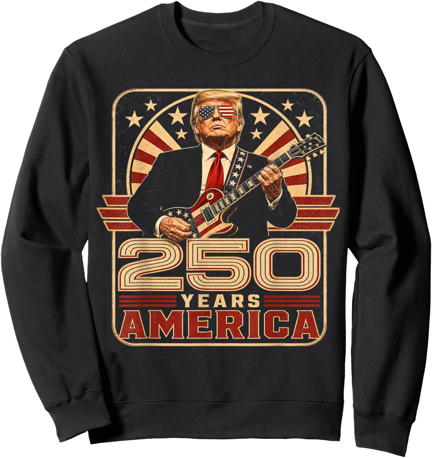 Trump 250 Years America Guitar Retro Sweatshirt - Sweatshirt | Black