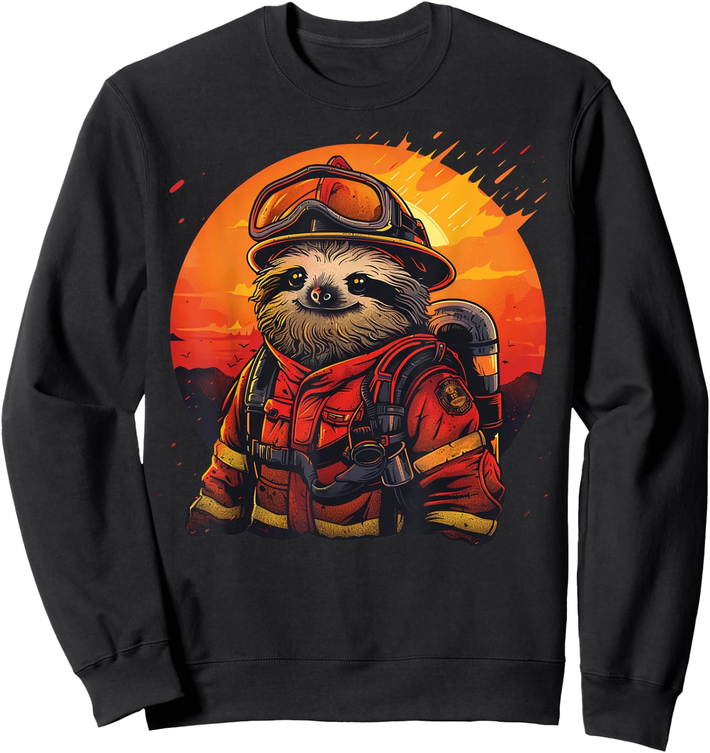 Sleepy Men and Women Sloth Firefighter Sweatshirt - Sweatshirt | Black