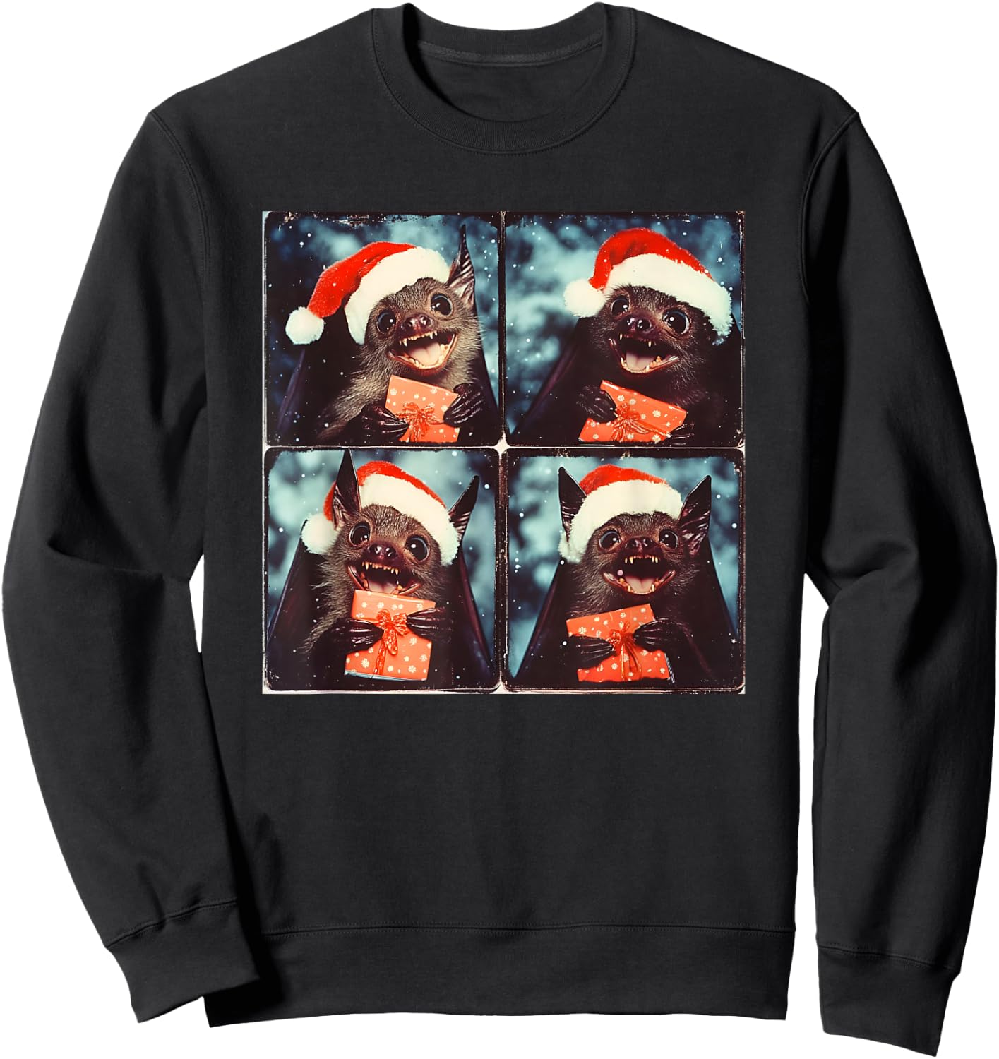 Winter Bat With Santa Hat Christmas Bat Lover Sweatshirt - Sweatshirt | Black