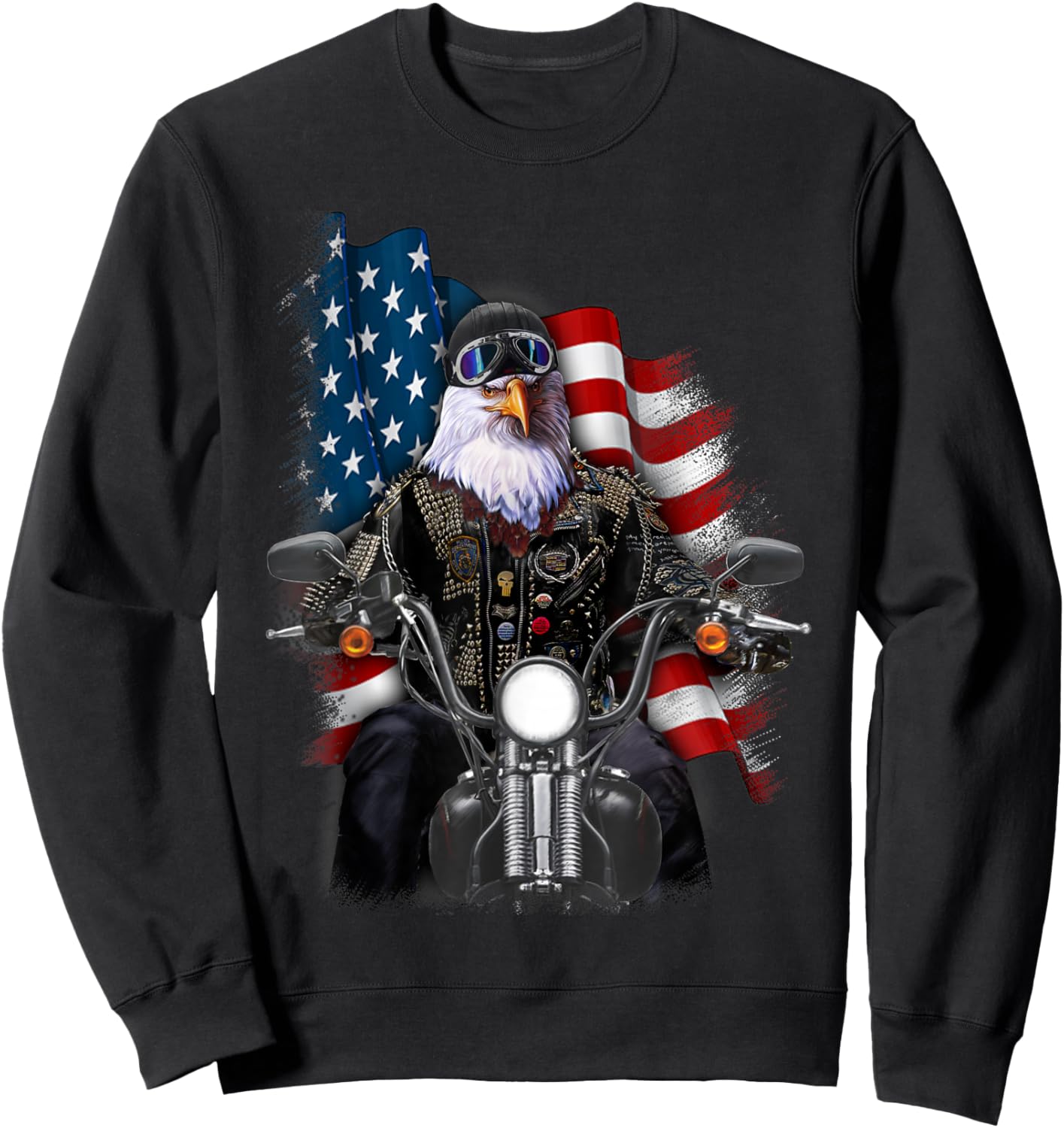 America Bald Eagle as Biker Riding Motorcycle Sweatshirt - Sweatshirt | Black