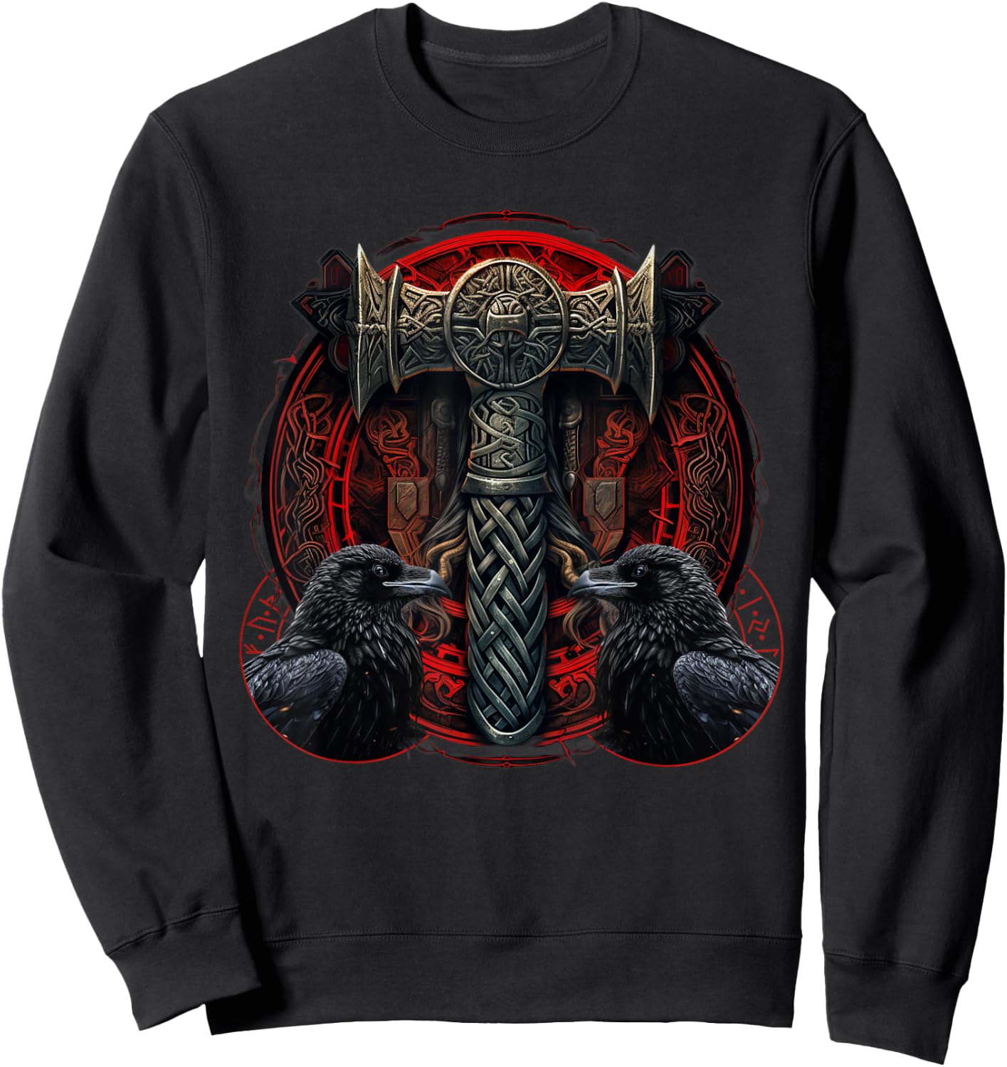 Thor's Mjolnir Viking Norse Mythology Germanic Odin Ravens Sweatshirt - Sweatshirt | Black