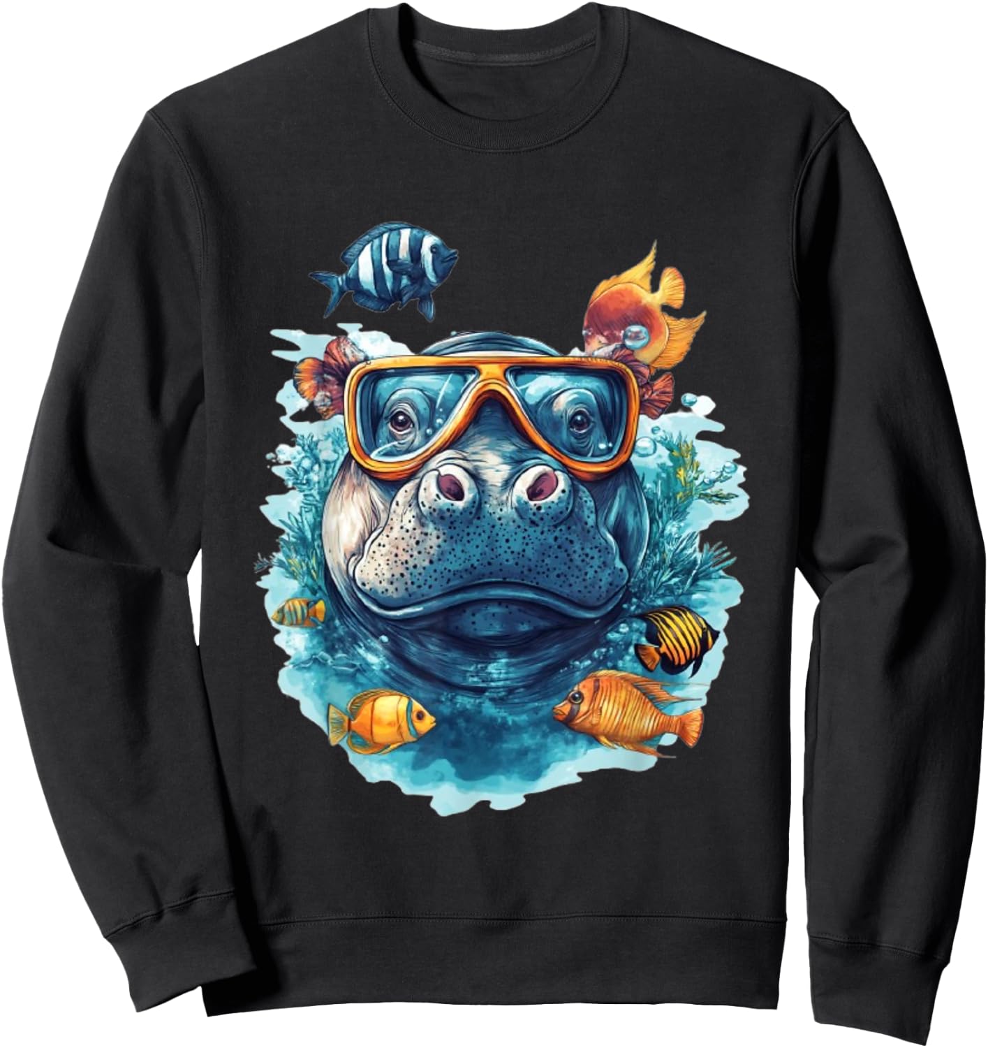 Funny Hippo Under Water Hippopotamus Sweatshirt - Sweatshirt | Black