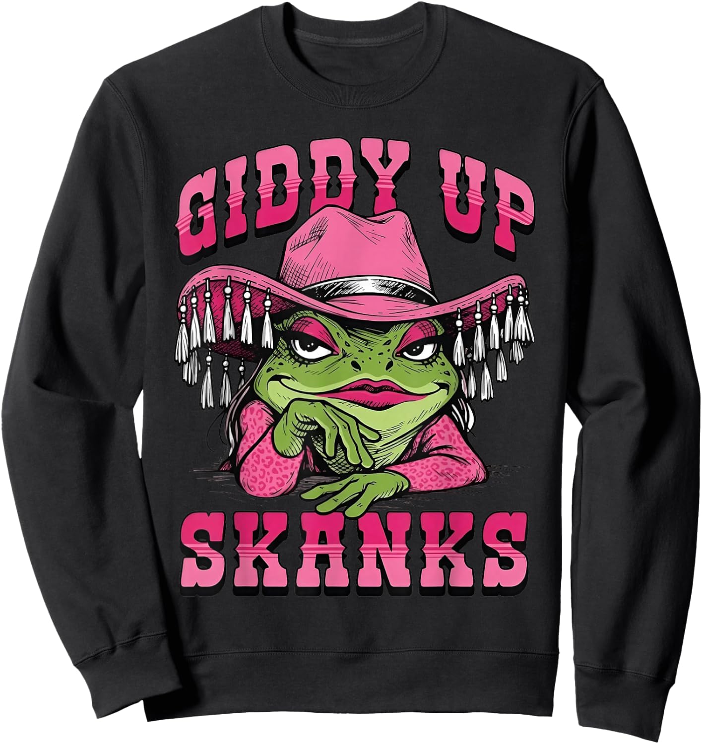 Giddy Up Skanks Funny Western Frog Cowboy Hat Pink Sweatshirt - Sweatshirt | Black