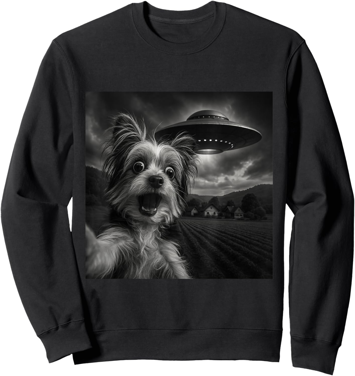 Biewer Terrier UFO Encounters Selfie Sweatshirt - Sweatshirt | Black