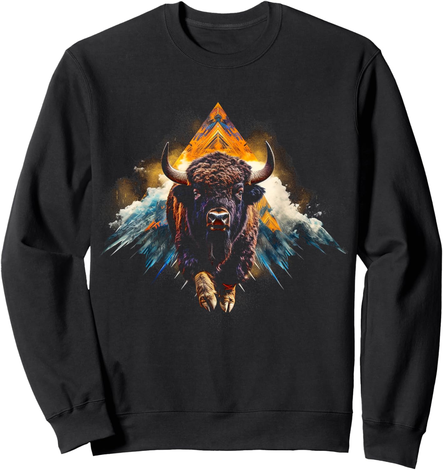 Bison Mountains Animal Art - Bison Sweatshirt - Sweatshirt | Black