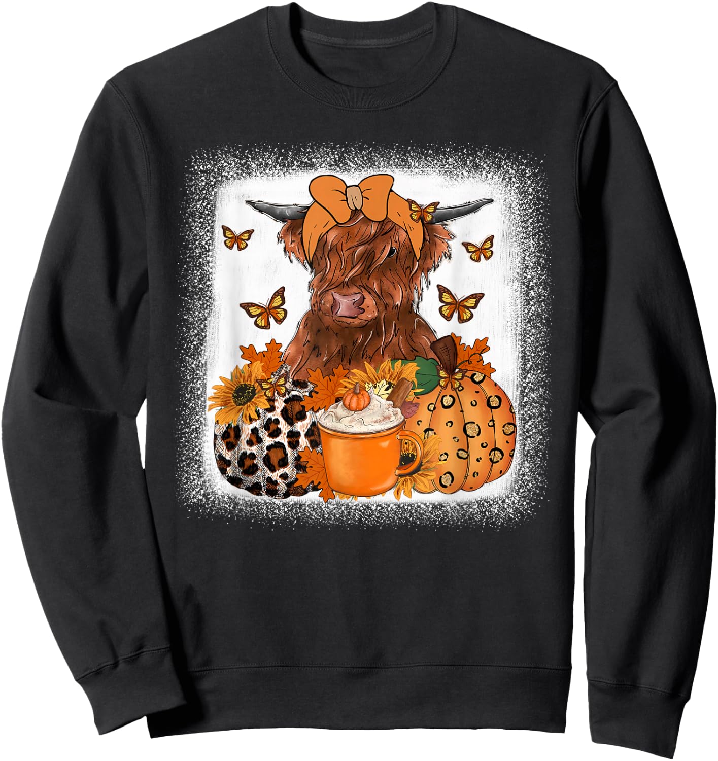 Highland Cow Autumn , Autumn Heifer Pumpkin Cow Women Sweatshirt - Sweatshirt | Black