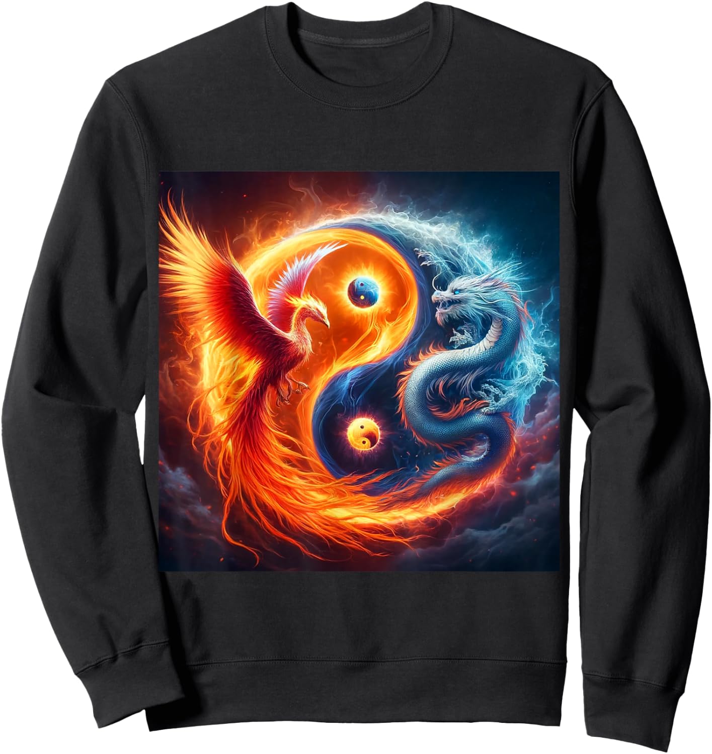 Yin And Yang Phoenix And Japanese Dragon Sweatshirt - Sweatshirt | Black