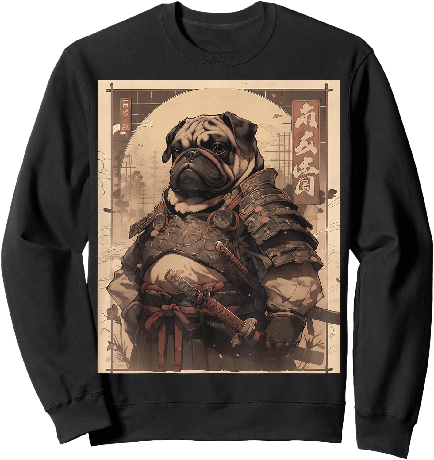 Pug Dog Samurai Full Gear Warriors Japanese Gothic Style Sweatshirt - Sweatshirt | Black
