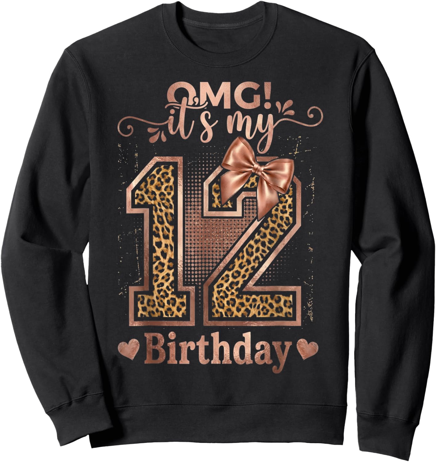 It's My 12th Birthday Girl Coquette Bow 12 Year Old Leopard Sweatshirt - Sweatshirt | Black
