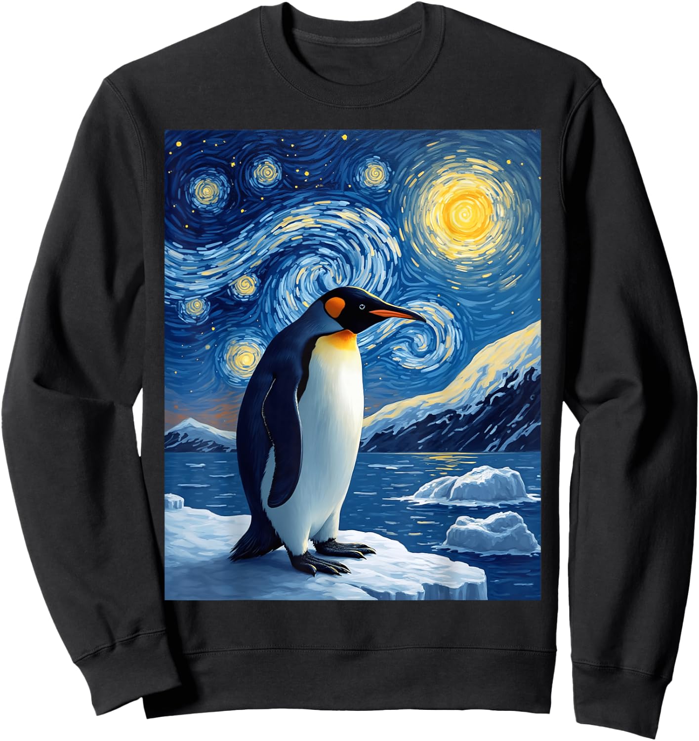 Van Gogh's Starry Night Penguin Tuxedo Bird Animal Lovers Sweatshirt - Sweatshirt | Black