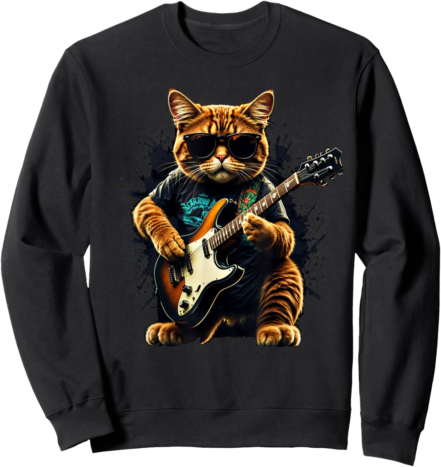 Rock Cat Guitar Women Men Children Funny Cat Motif , black Sweatshirt - Sweatshirt | Black