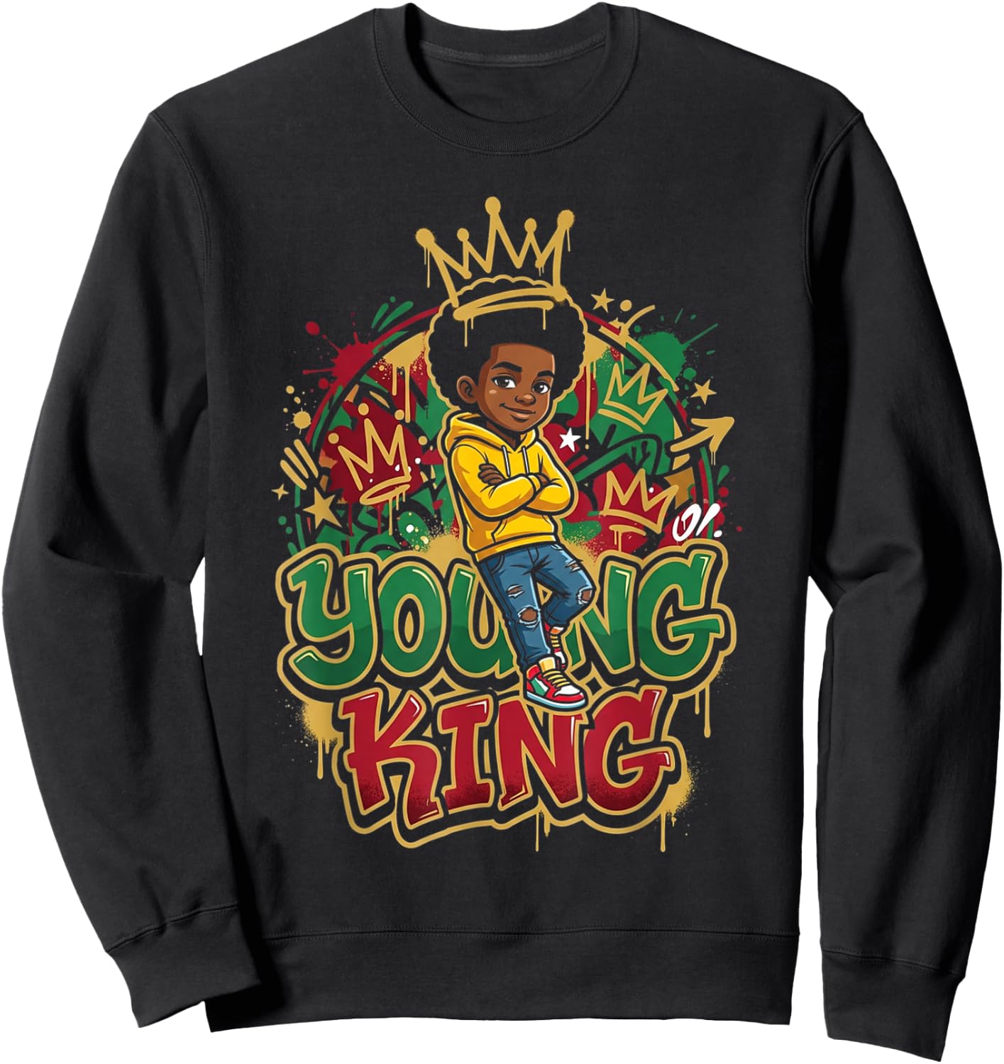 Black Young King Black History Month Juneteenth Kids Boys Sweatshirt - Sweatshirt | Black