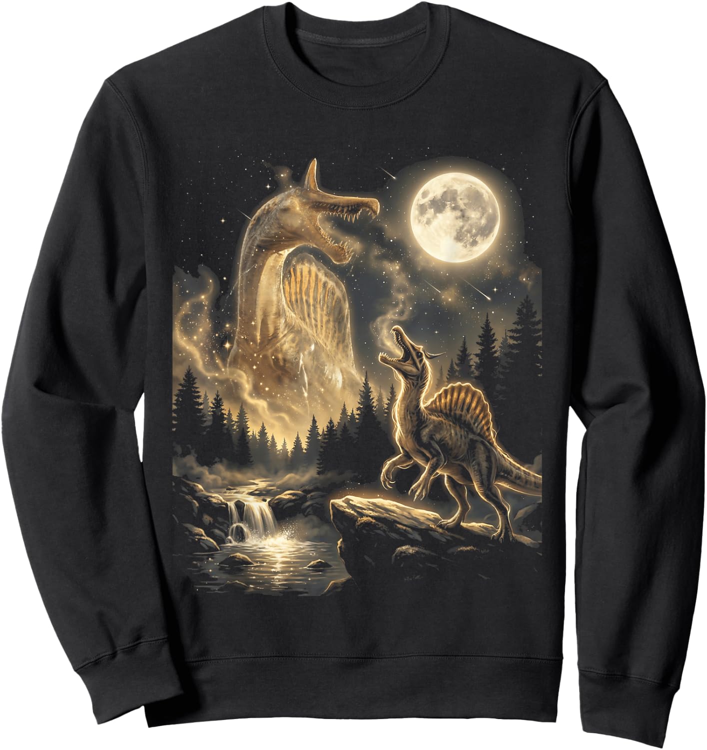 Spinosaurus Mirabilis Dinosaur Full Moon Night Forest Sweatshirt - Sweatshirt | Black