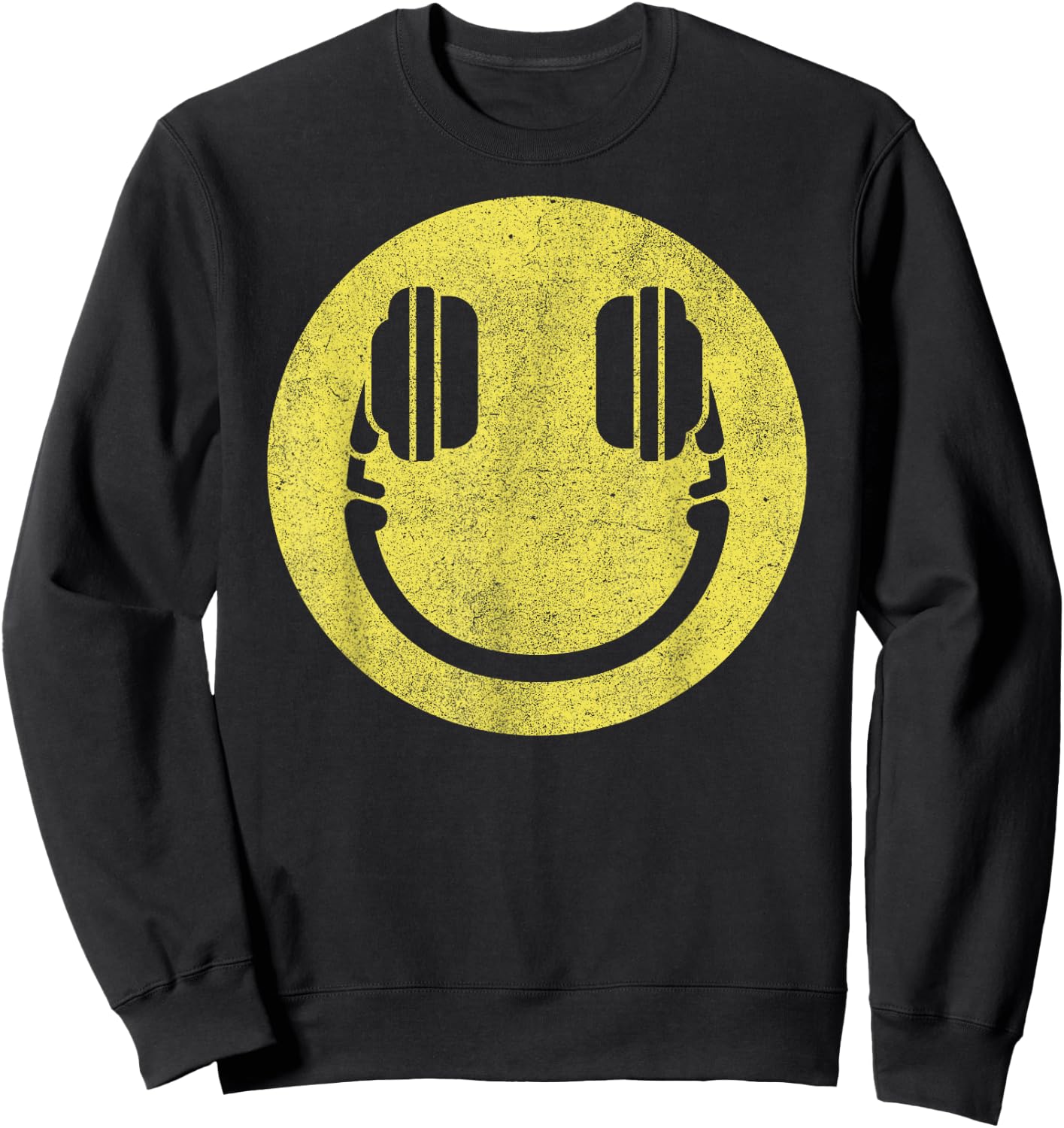 Happy Face Headphones – Audiophile Smile Funny Music Lover Sweatshirt - Sweatshirt | Black