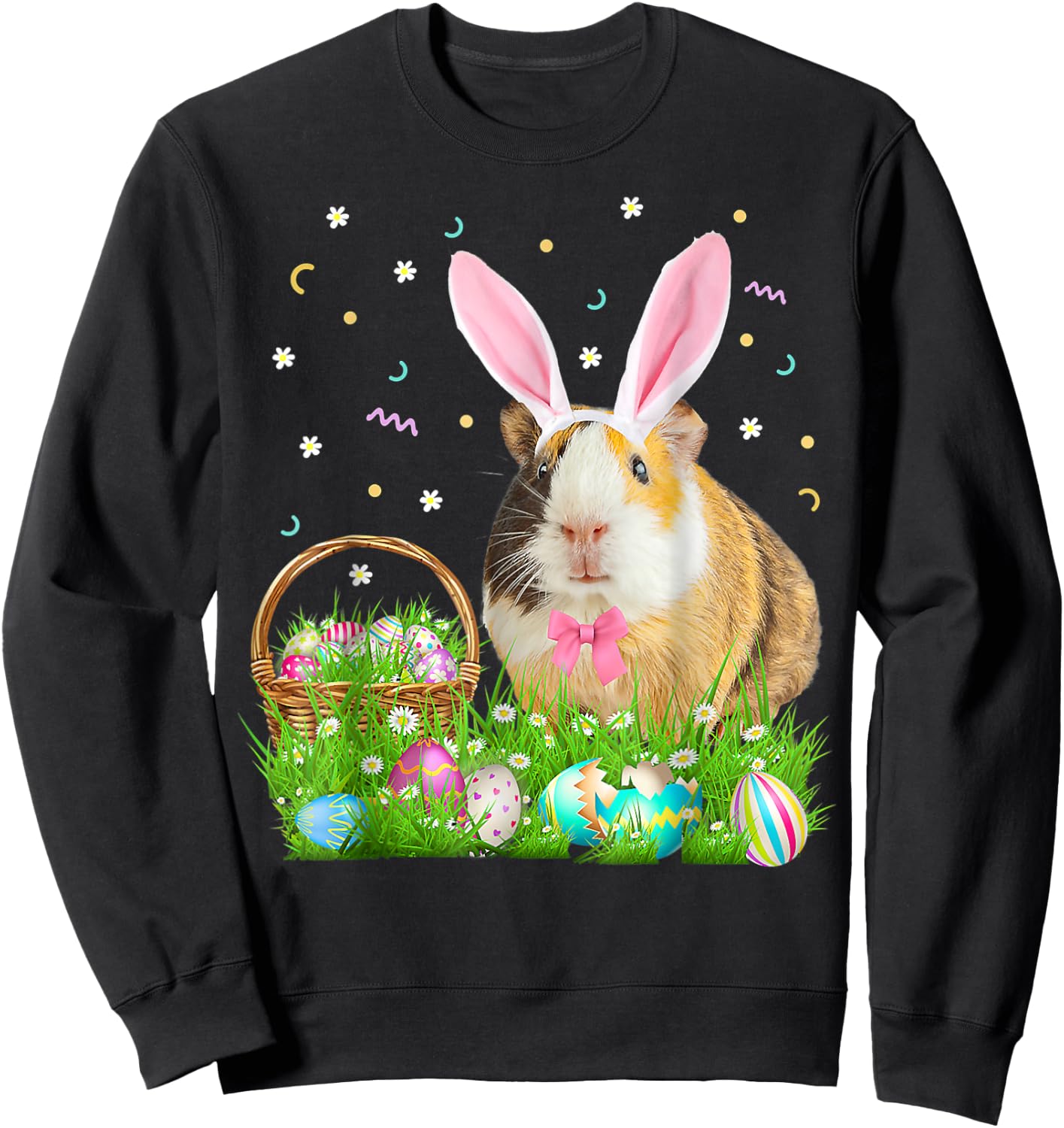 Cute Guinea Pig Funny Easter Bunny Eggs Happy Easter Day Sweatshirt - Sweatshirt | Black