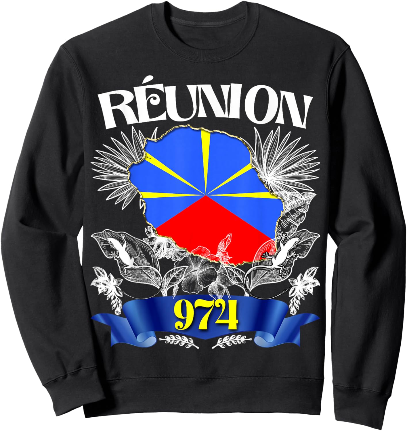Flag Reunion 974 Le La Margouillat Tropical Flowers Sweatshirt - Sweatshirt | Black