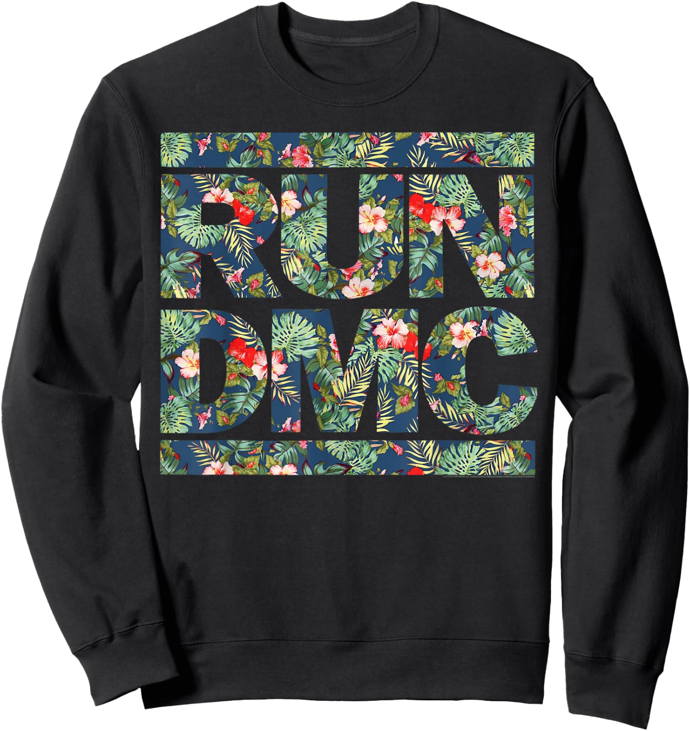Run DMC Offizielles florales blaues Logo Sweatshirt - Sweatshirt | Black