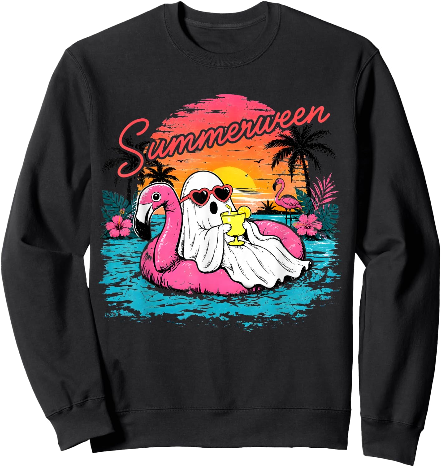 Summerween Funny Ghost Summer Halloween Vacation Sweatshirt - Sweatshirt | Black