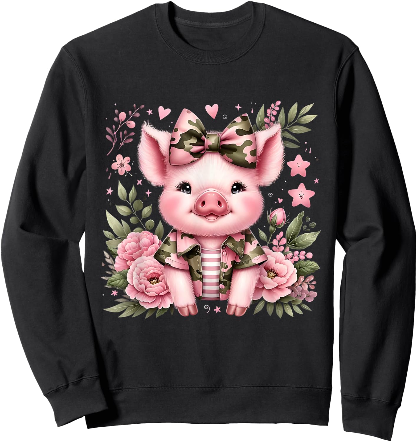 Cute Pig Camouflage Old Camo Bow Camo Coquette Bow Hunting Sweatshirt - Sweatshirt | Black