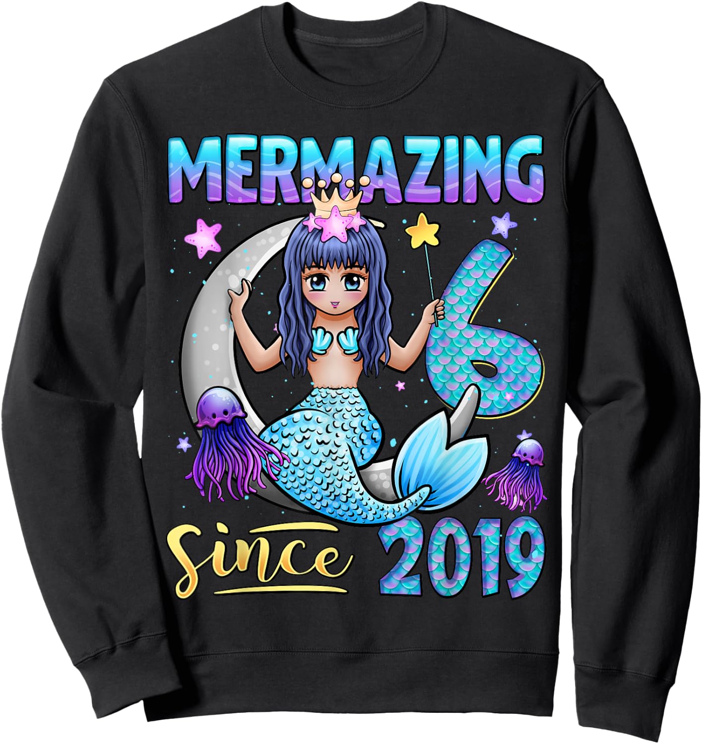 Mermaid Birthday Shirt 6 Years Old Mermaid 6th Birthday Girl Sweatshirt - Sweatshirt | Black