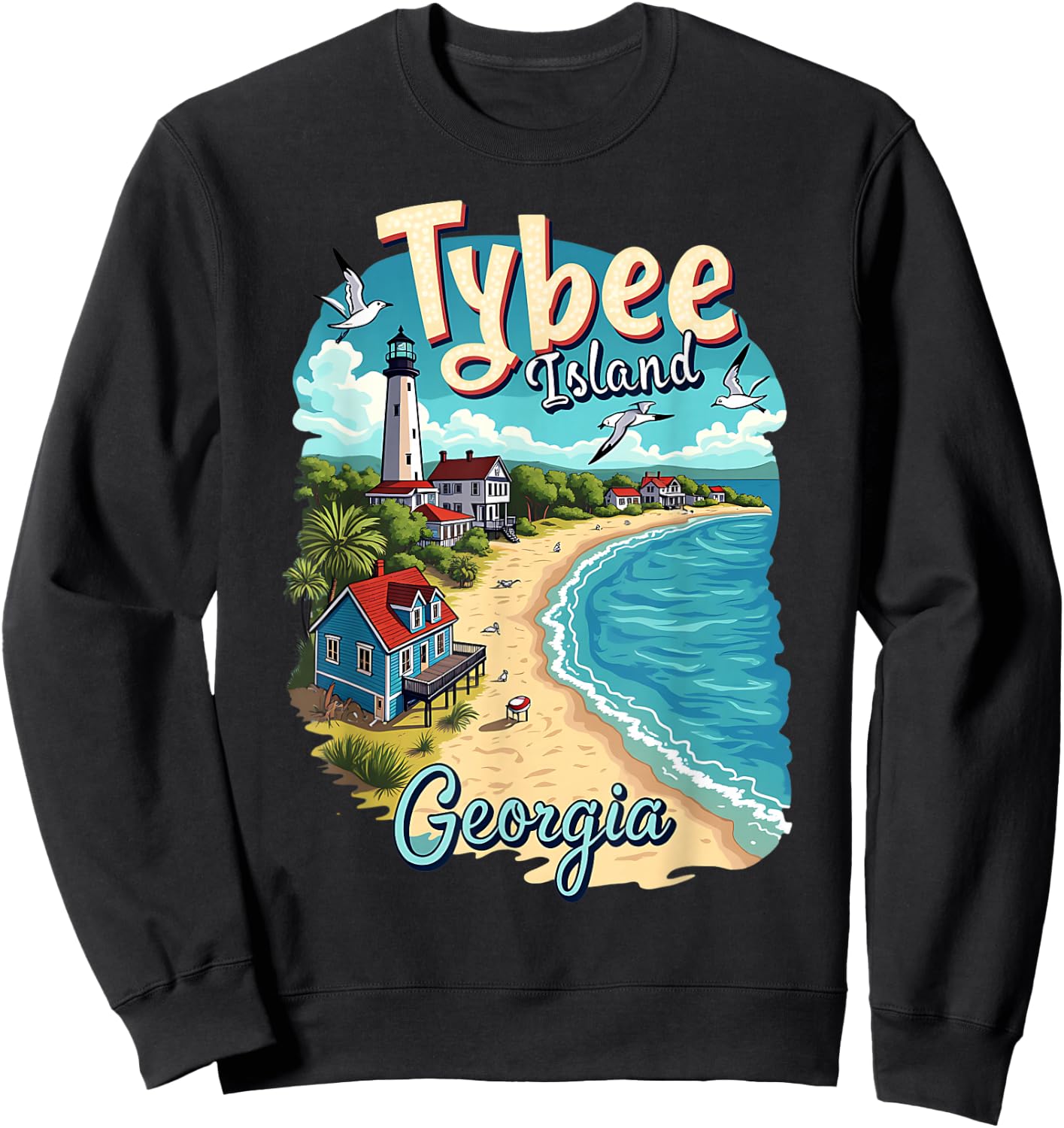 Vacation Beach Scene Tybee Island Georgia Sweatshirt - Sweatshirt | Black