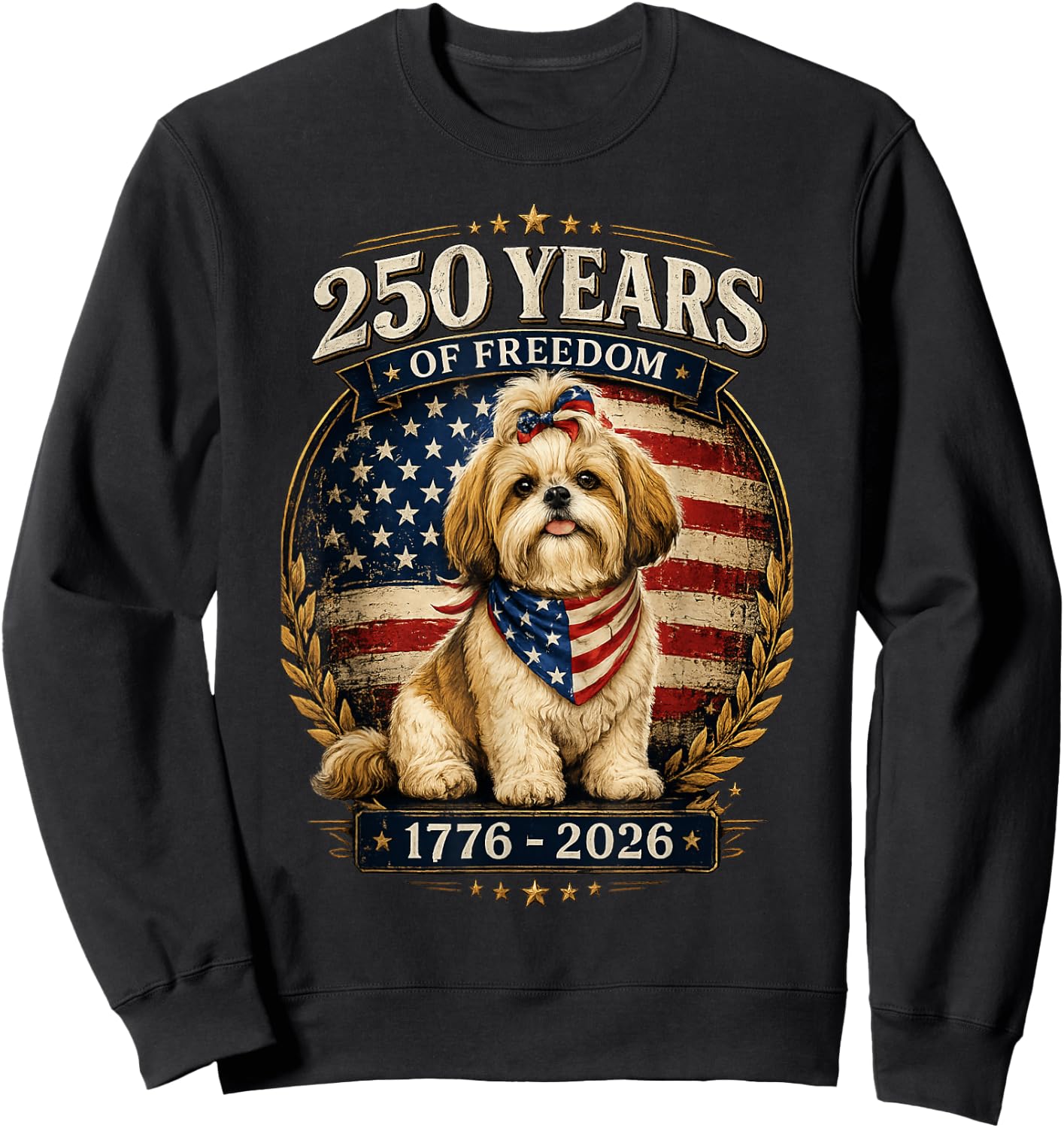 250 Years America Anniversary Shih Tzu 250th Anniversary Sweatshirt - Sweatshirt | Black