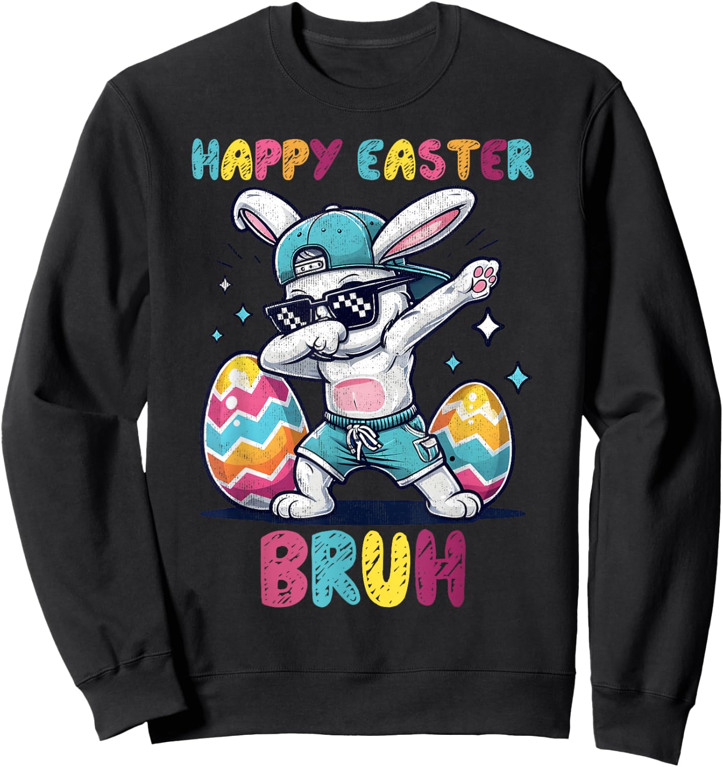 Bruh Dabbing Bunny Funny kids Boys Easter day Sweatshirt - Sweatshirt | Black