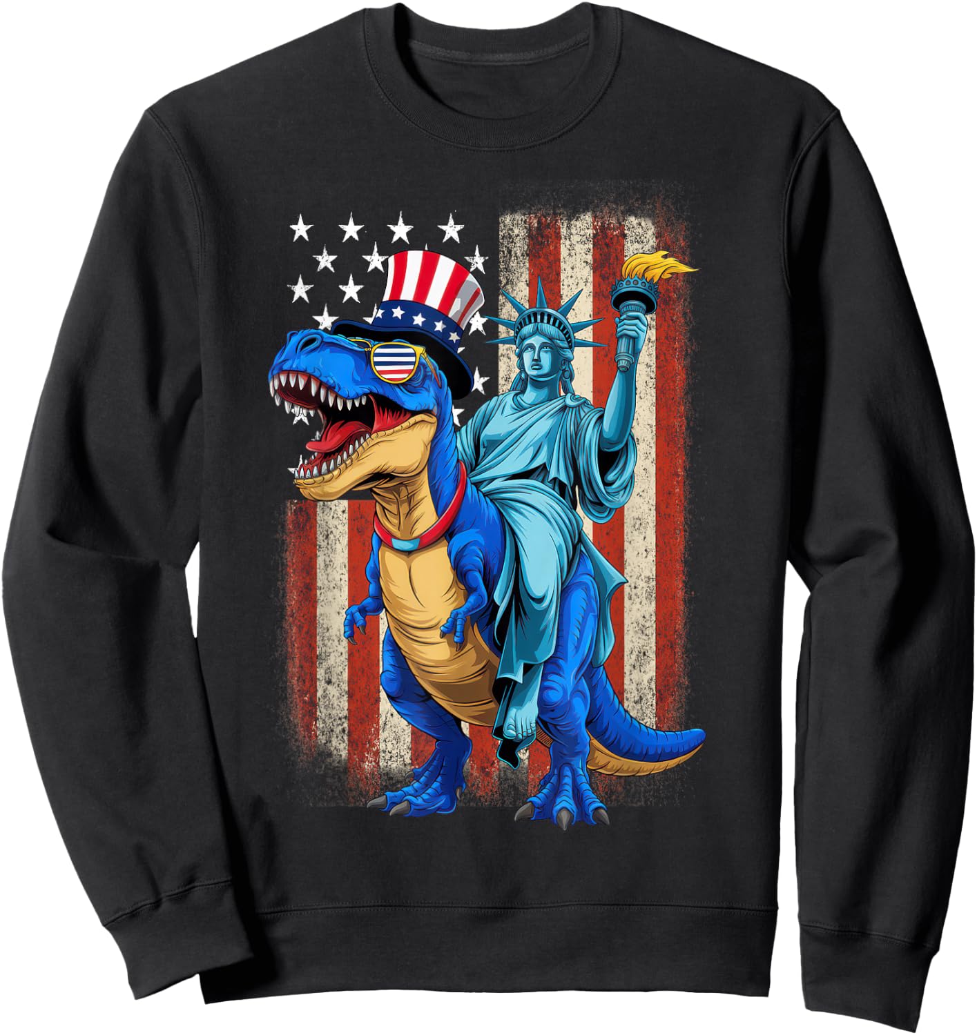 Dino Statue Of Liberty American Flag 4th Of July Sweatshirt - Sweatshirt | Black