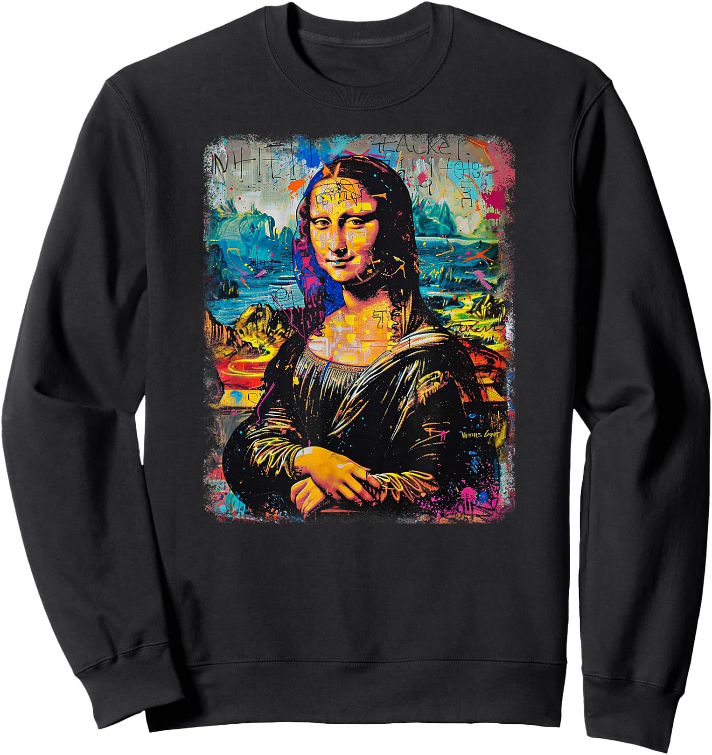 Abstract Graffiti Art Leonardo Da Vinci Art Mona Lisa Sweatshirt - Sweatshirt | Black
