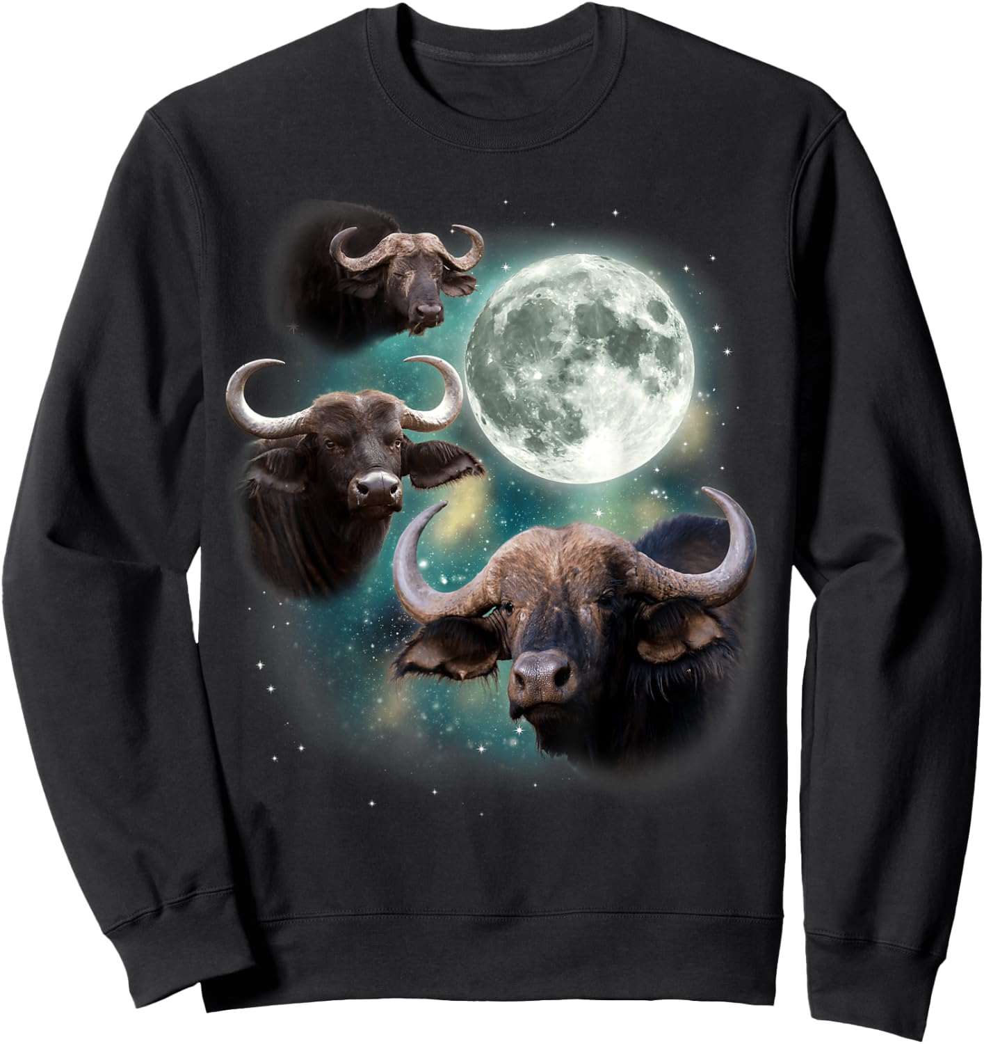Three Water Buffaloes Moon | 3 Wild Buffaloes Howling Meme Sweatshirt - Sweatshirt | Black