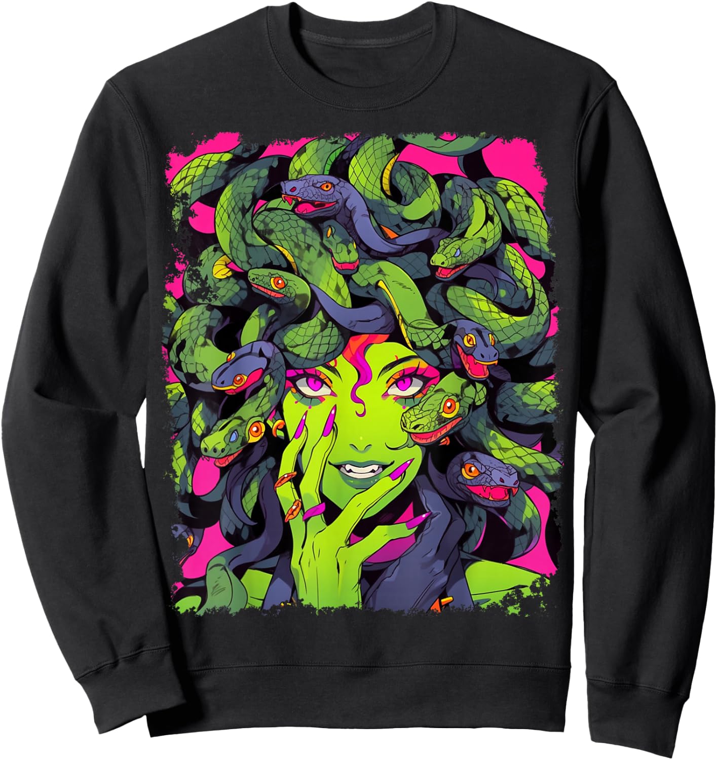 Feminine Greek Mythology Goddess Sexy Medusa Snakes Hair Sweatshirt - Sweatshirt | Black