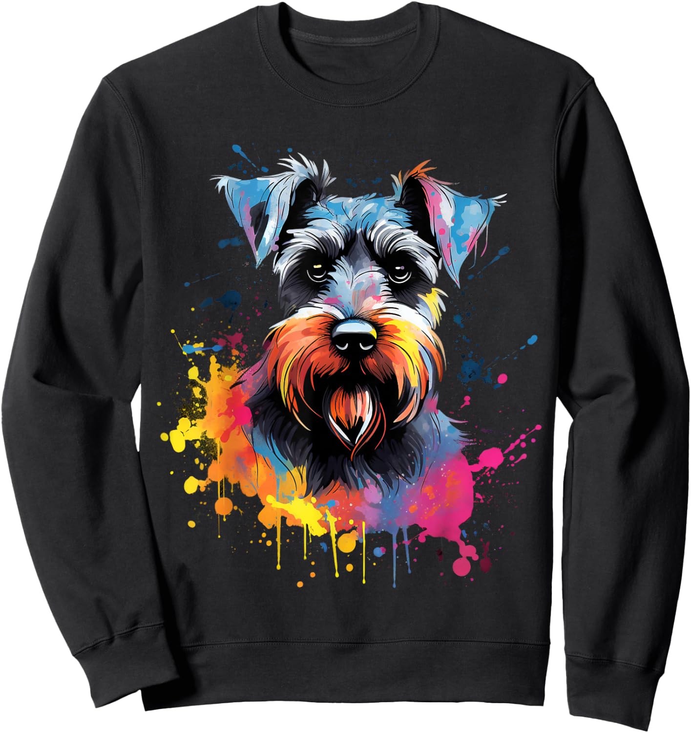 Cute Miniature Schnauzer Dog on painted Miniature Schnauzer Men Women Kids Sweatshirt - Sweatshirt | Black