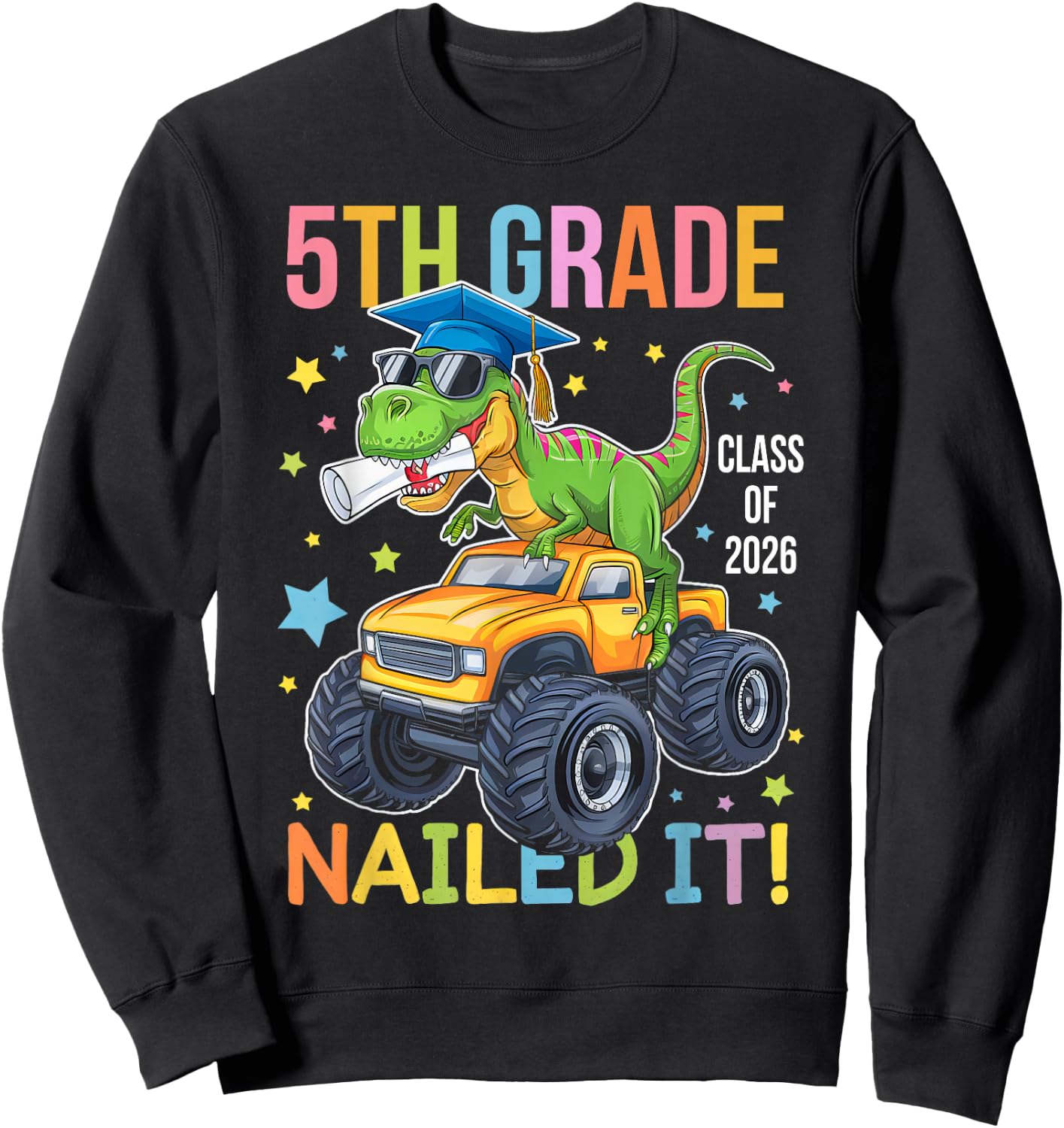 5th Grade Graduation Class Of 2026 Graduate Dinosaur Boys Sweatshirt - Sweatshirt | Black