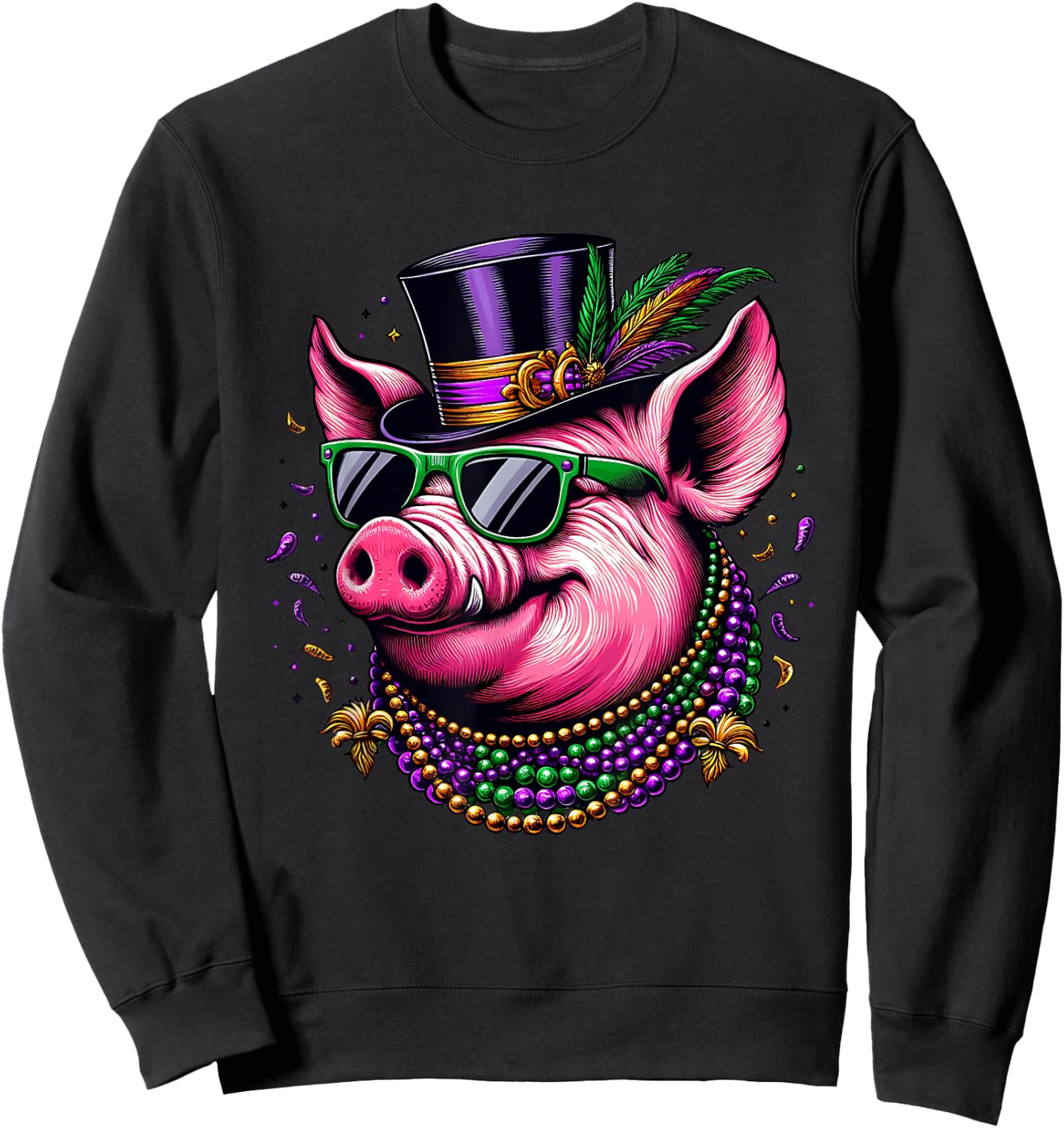 Mardi Gras Pig Sweatshirt - Sweatshirt | Black