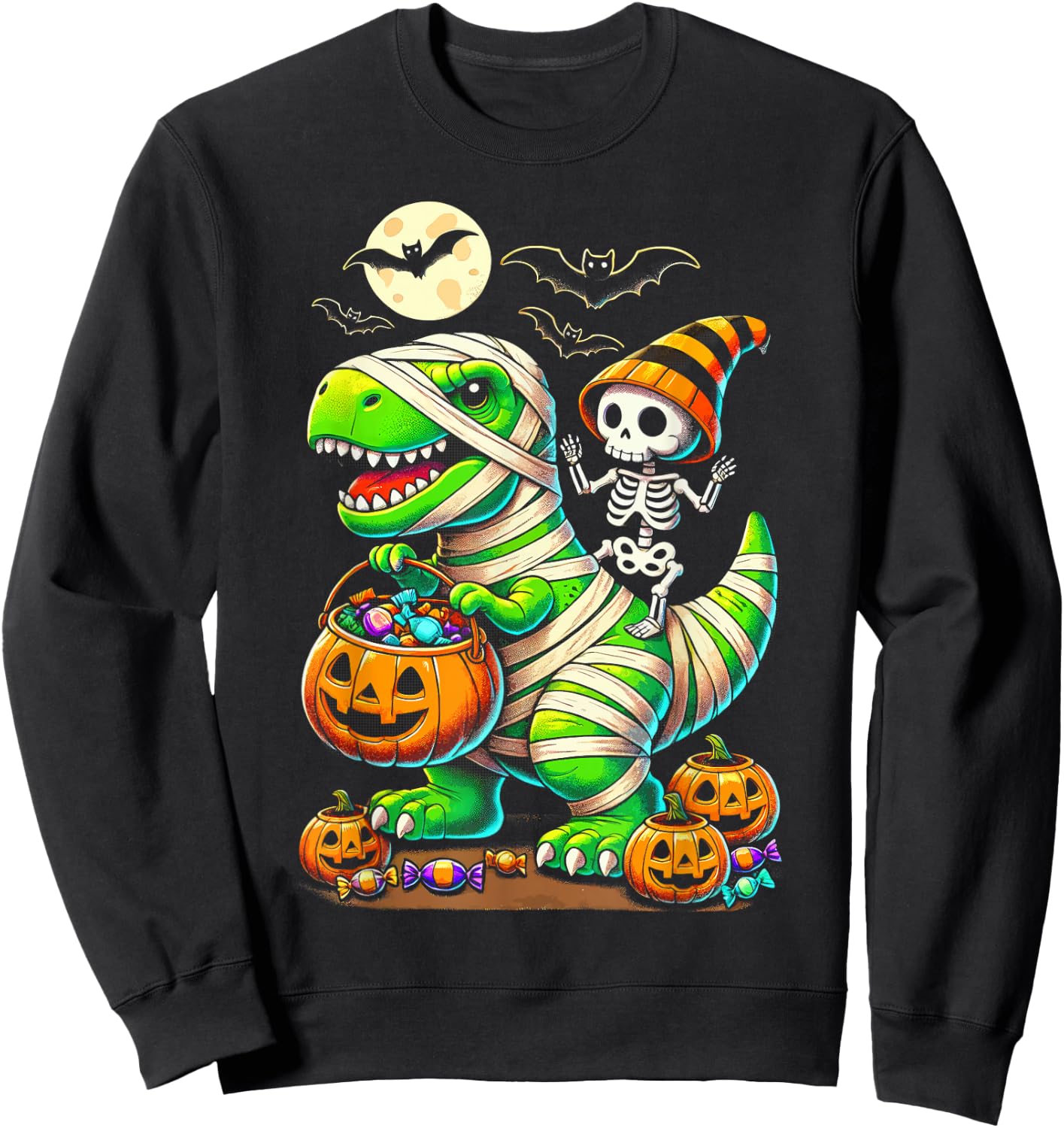Halloween Funny T Rex Dinosaur Mummy Boys Trick Treat Sweatshirt - Sweatshirt | Black