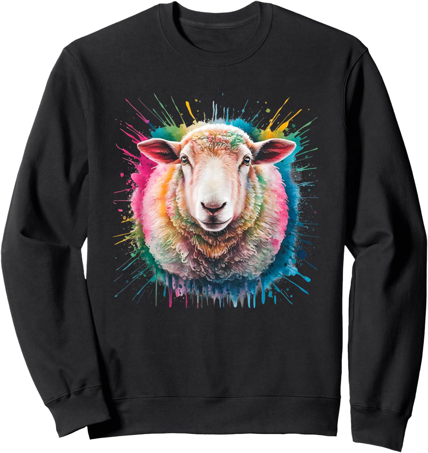 Sheep Men Woman Colorful Watercolor Sheep Sweatshirt - Sweatshirt | Black
