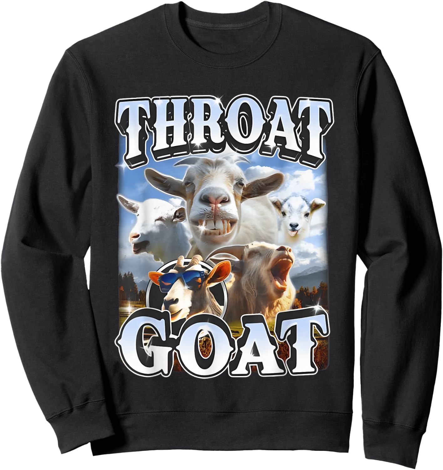 Throat Goat Retro Inappropriate Adult Humor Funny Gag Memes Sweatshirt - Sweatshirt | Black