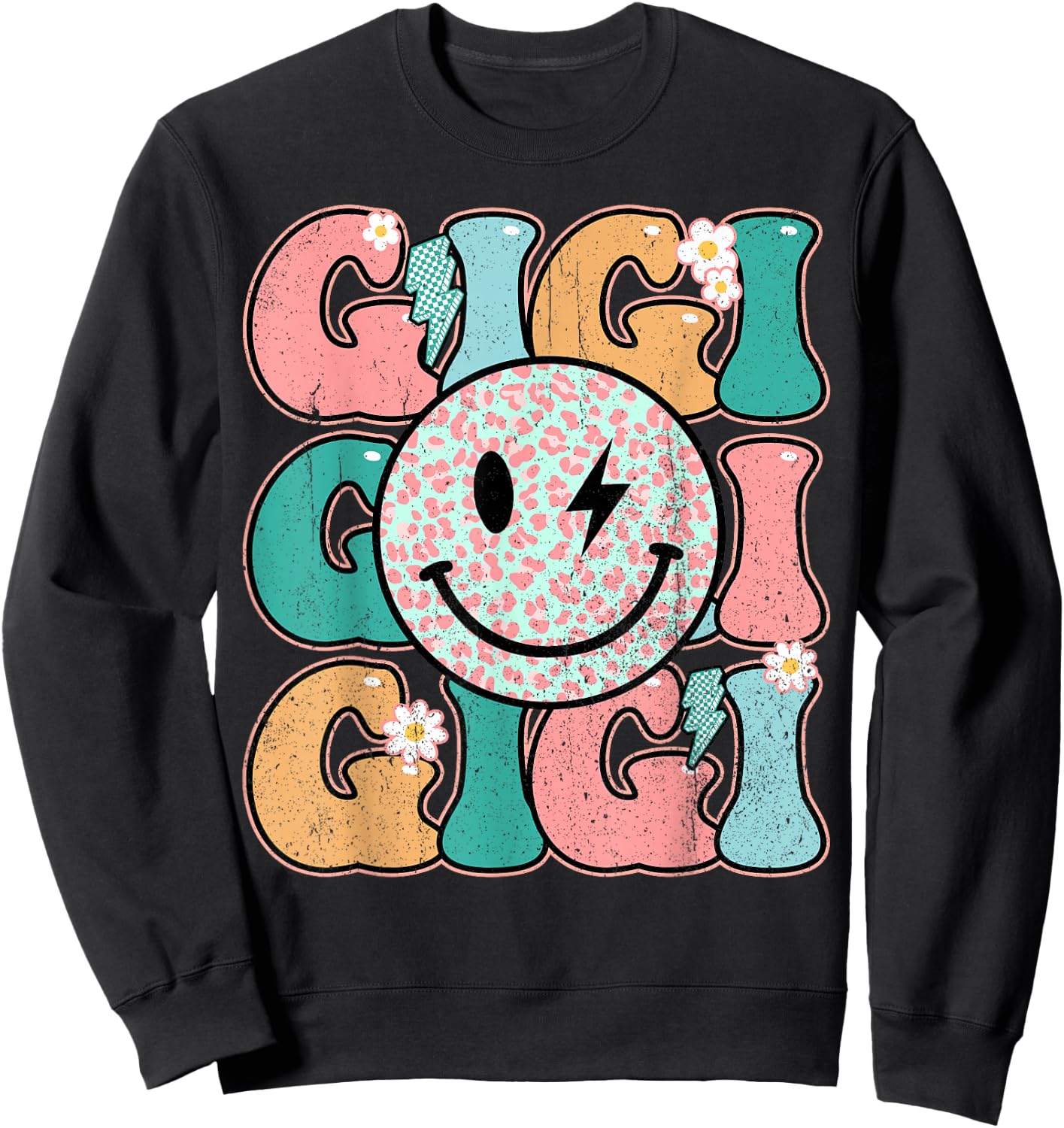 Groovy Gigi Leopard Lightning-Bolt Grandma Life Mother's Day Sweatshirt - Sweatshirt | Black