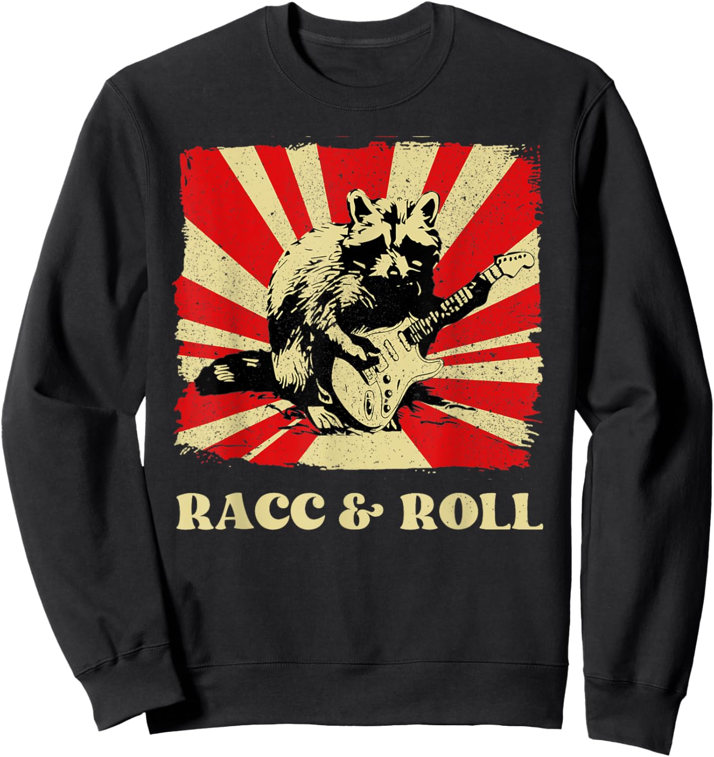 Funny Raccoon Playing Banjo Guitar Racc and Roll Cute Racoon Sweatshirt - Sweatshirt | Black