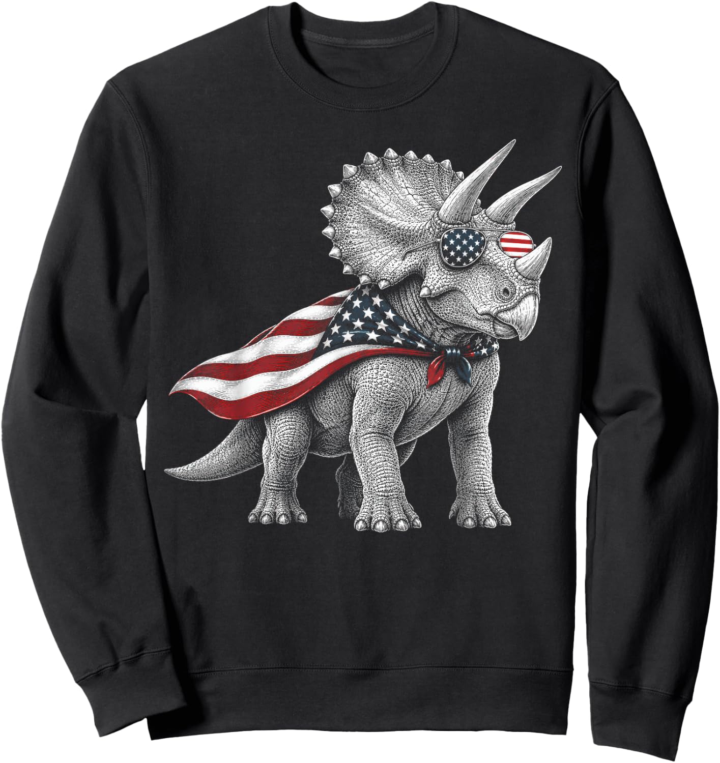 Triceratops 4th of July US American Flag Patriotic Dinosaur Sweatshirt - Sweatshirt | Black