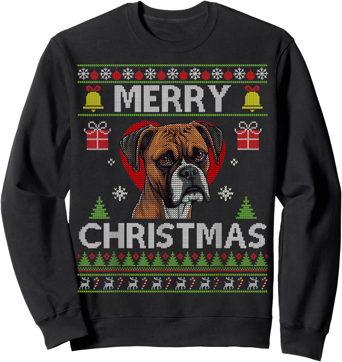 Merry Christmas Boxer Dog Ugly Sweater Funny Sweatshirt - Sweatshirt | Black