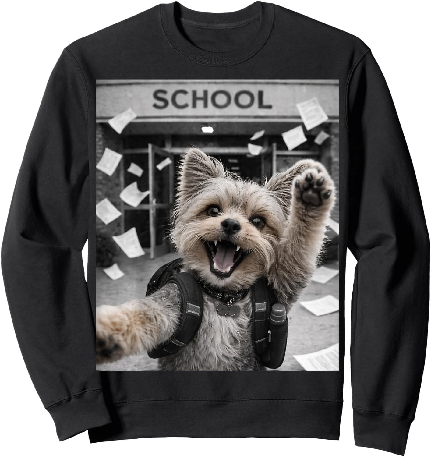 Yorkshire Terrier Yorkie Last Day of School Funny Selfie Sweatshirt - Sweatshirt | Black